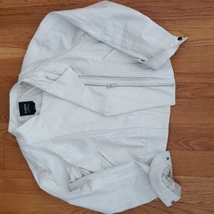 Bebe white leather jacket women's L